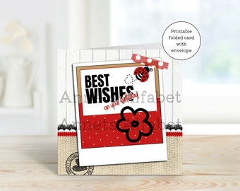 Birthday card Ladybug flower - Printable - Happy Birthday to you - pdf file - jpg file - instant download - with envelope