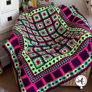 Crochet Pattern Granny Square Neon Blanket, Granny squares, granny square, neon blanket, crochet pattern, granny crochet