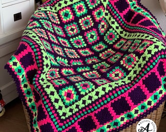 Crochet Pattern Granny Square Neon Blanket, Granny squares, granny square, neon blanket, crochet pattern, granny crochet