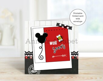 Get Well Soon Card Balloon with Bee - Printable - Bee well soon - pdf file - jpg file - instant download - with envelope