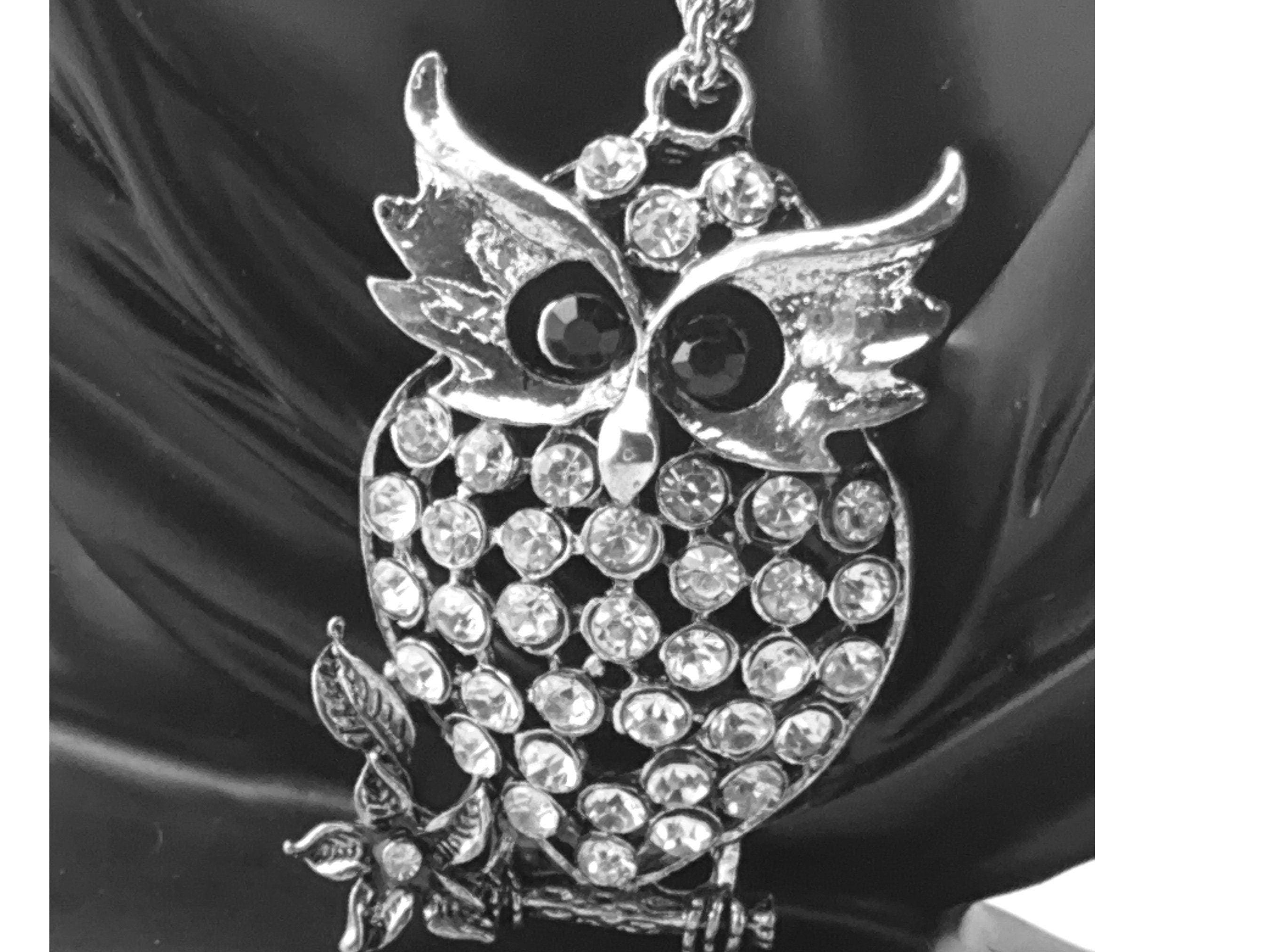 Elegant Edwardian-Inspired Rhinestone Owl Necklace