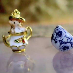 Whimsical Mismatched Teacup & Teapot Earrings  Miniature Porcelain Jewelry