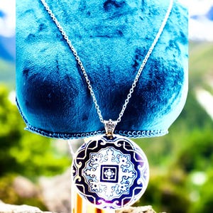 Handmade Blue & White Tile Pendant Necklace