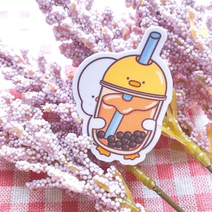 Bubble Tea Ducky Waterproof Glitter Vinyl Stickers | Cute Unique Stickers | Chibi Sticker Pack | Planner Stickers