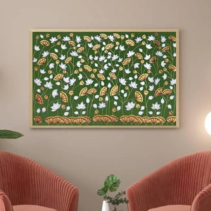 Lotus Pond Pichwai Painting Wall Decor Kamal Talai Handmade Floral Design, Indian Decor Paintings, Wall Art