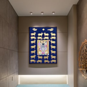 Shrinath ji Pichwai Painting On Cloth, Indian Pichwai Painting, Wall Hanging ,Home decor ,Art ,Handmade Painting, Indian Art , hare krishna