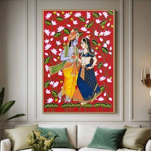 Radha Krishna Pichwai Painting On Cloth, Indian Pichwai Painting, Wall Hanging ,Home decor, Wall Decor, Handmade Painting, Indian Art