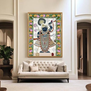 Shrinath ji Pichwai Painting On Cloth, Indian Pichwai Painting, Wall Hanging ,Home decor ,Art ,Handmade Painting, Indian Art