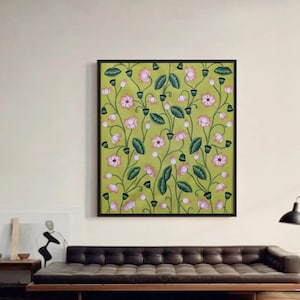 Lotus Pond Pichwai Painting Wall Decor Kamal Talai Handmade Floral Design Natural Stone color on cloth Indian Decor Paintings, Wall Art