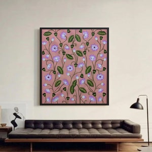 Lotus Pond Pichwai Painting Wall Decor Kamal Talai Handmade Floral Design Natural Stone color on cloth Indian Decor Paintings, Wall Art