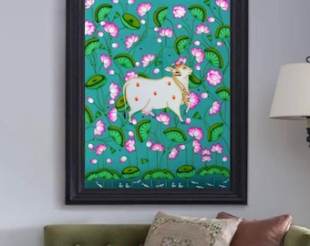 Pintura de vaca Pichwai Pintura tradicional india Pichwai, Regalo de decoración del hogar, Arte de pared