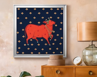 Mucca Pichwai Pittura Tradizionale Pichwai indiana, Arte dell'arredamento della casa, Arte della parete