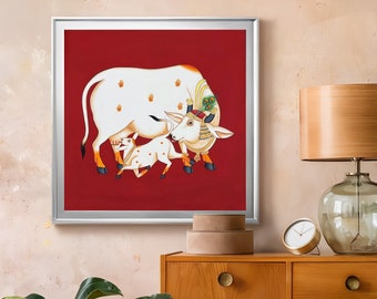 Mucca Pichwai Pittura Tradizionale Pichwai indiana, Arte dell'arredamento della casa, Arte della parete