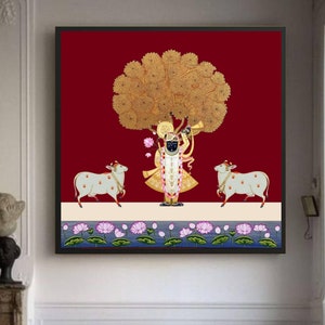 Shrinath ji Pichwai Painting On Cloth, Indian Pichwai Painting, Wall Hanging ,Home decor ,Art ,Handmade Painting, Indian Art