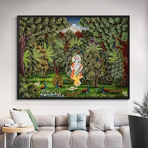 Krishna Pichwai Painting On Cloth, Indian Painting, Wall Art ,Home decor ,Art ,Handmade Painting, Indian Art