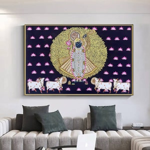 Shrinath ji Pichwai Painting On Cloth, Indian Pichwai Painting, Wall Hanging ,Home decor ,Art ,Handmade Painting, Indian Art