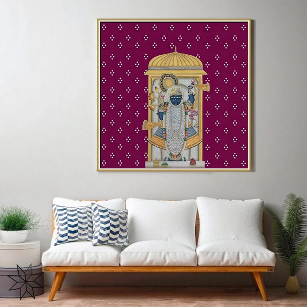 Shrinath ji Pichwai Painting On Cloth, Indian Pichwai Painting, Wall Hanging ,Home decor ,Art ,Handmade Painting, Indian Art