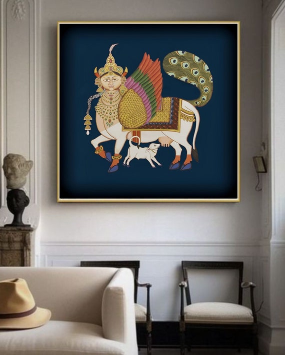 Kamdhenu Pichwai Painting Traditional Indian Pichwai Painting, Home decor Art, Wall Art
