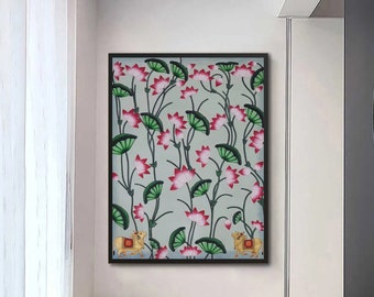 Pintura Pichwai del estanque de lotos: arte mural tradicional indio