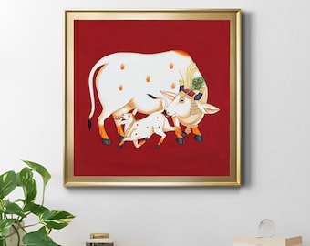 Mucca Pichwai Pittura Tradizionale Pichwai indiana, Arte dell'arredamento della casa, Arte della parete