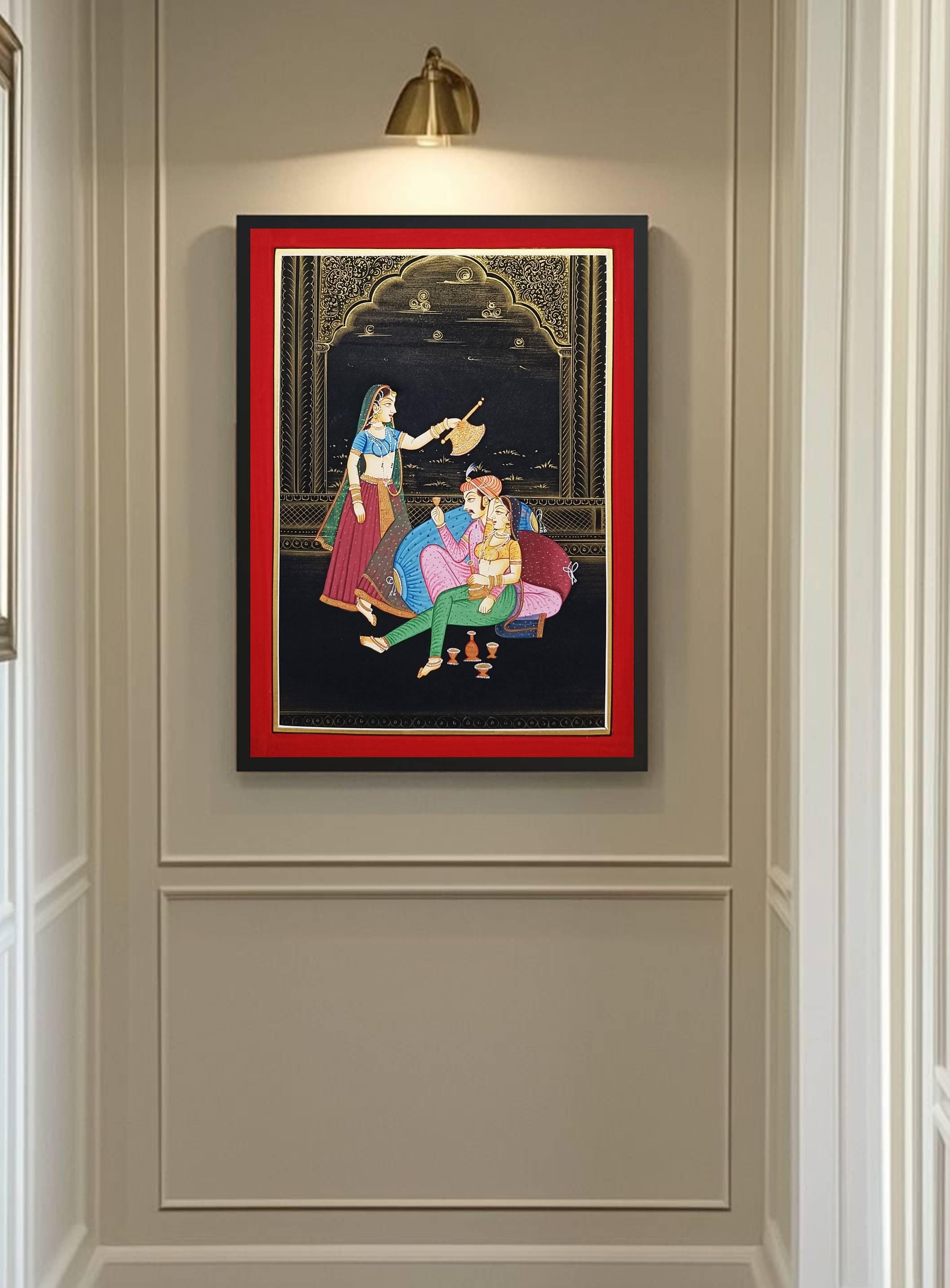 手描きの絵画、インドのマハラジャとマハラニの絵画、壁画、フォーク 