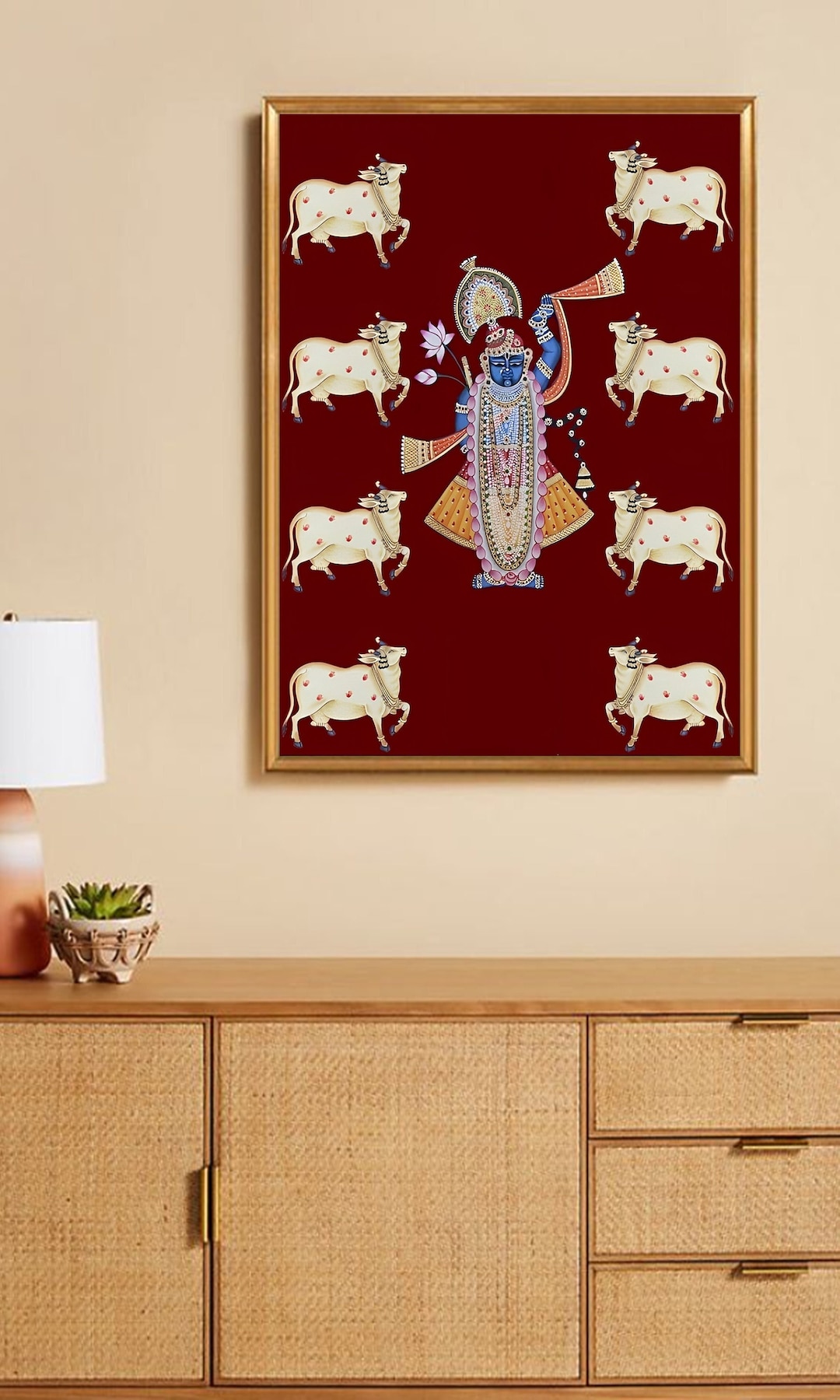 Shrinath Ji Pichwai Painting on Cloth, Indian Pichwai Painting, Wall