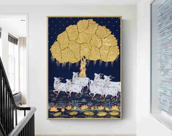 Cow Pichwai Painting Traditional Indian Pichwai Painting, Home decor Art, Wall Art