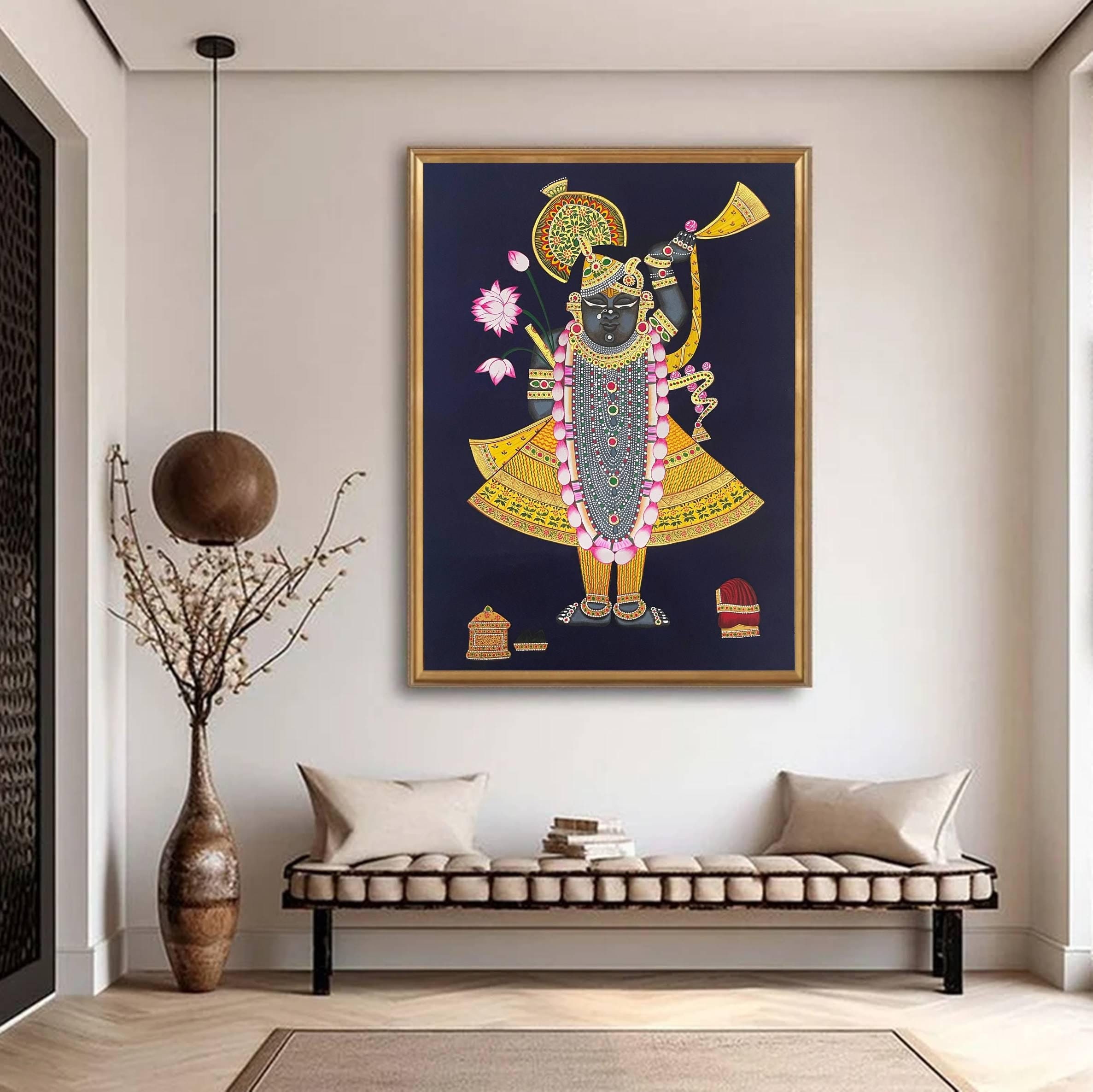 Shrinath ji Pichwai Painting On Cloth, Indian Pichwai Painting, Wall Hanging ,Home decor ,Art ,Handmade Painting, Indian Art