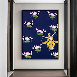 Dancing Krishna Pichwai Painting On Cloth, Indian Painting, Wall Art, Home decor gift, Handmade Painting, Indian Art