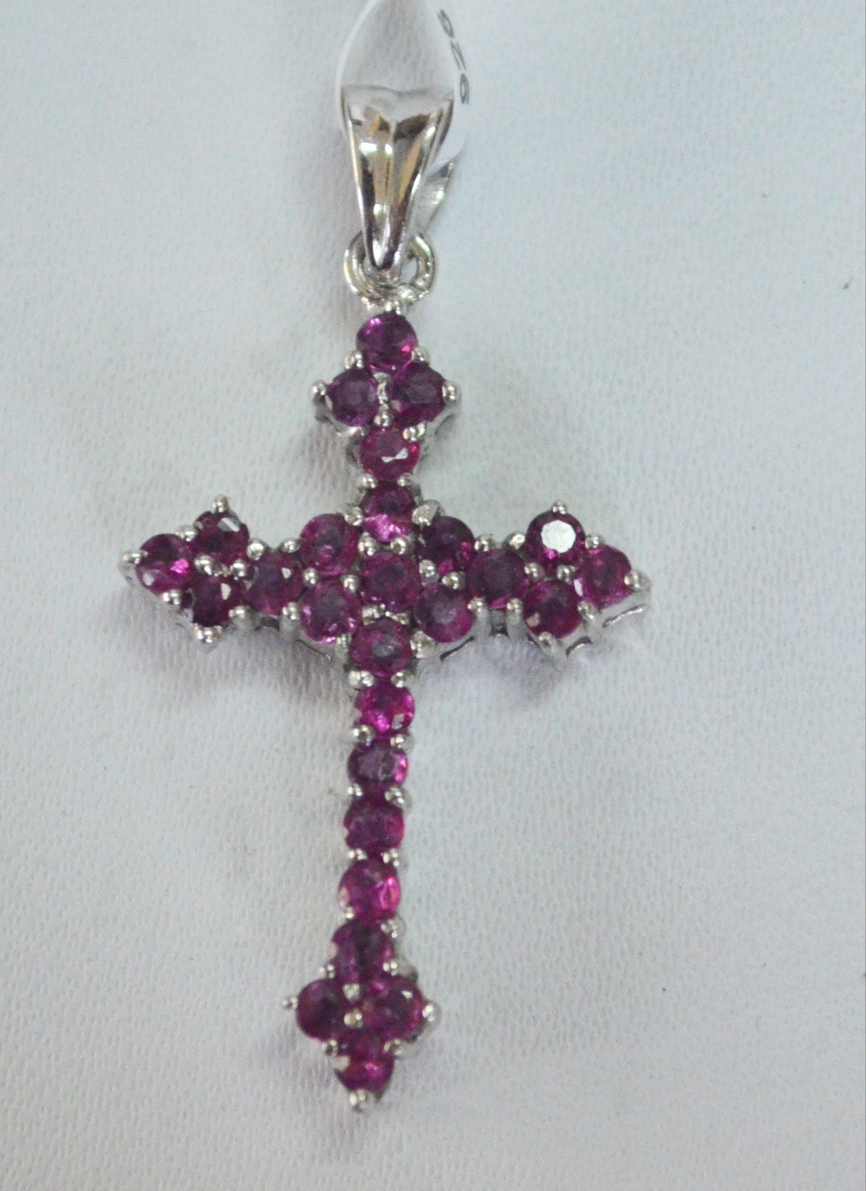 925 Silver Cross Ruby Pendant for Unisex Etsy
