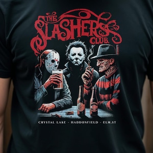 Slasher Social Hour T-Shirt, Horror Movie Icons, The Ultimate Horror Fan Tee, Jason Michael Freddy, Horror Gift