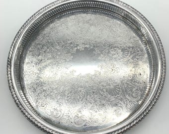 Vintage WM Rogers "Spring Flower" Silverplate 15" Round Pierced Gallery Tray