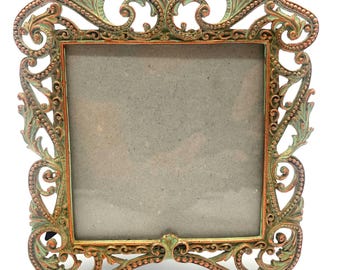 Vintage Ornate Square Picture Frame Verdigris Green Baroque Scrollwork 6x6