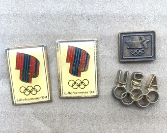 Lot of 4 Vintage Olympic Lapel Pins — 1984 Los Angeles & 1994 Lillehammer