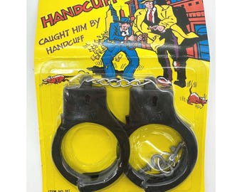 Vintage Style Toy Handcuffs Set with Keys Black Plastic Police Costume Prop 307