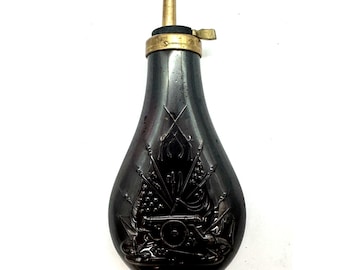Civil War Powder Flask Replica Brass Embossed Eagle Cannon Italian Muzzleloader