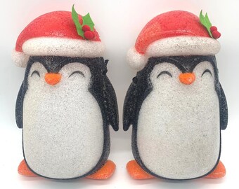 Vintage Melted Plastic Popcorn Penguin Christmas Decor Pair Matching 12in Retro