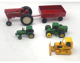 Vintage ERTL Farm Toy Lot Diecast Tractors John Deere IH Crawler Bulldozer