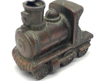 Vintage Train Locomotive Figurine Bronze Copper Tone Cast Metal Steam Engine