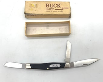 Vintage 1970s Buck 301 Stockman Pocket Knife 3-Blade Folding Stainless W/ Box
