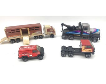 Tonka Diecast Vehicle Lot 4pc Red Black Tan Vintage 1980s Emergency Tow Horse