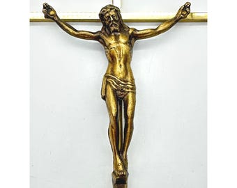 Vintage Brass Wall Crucifix 10"x5" Catholic Jesus Cross INRI Religious Decor