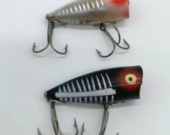 Heddon Chugger Jr Fishing Lures 2pc Black Silver Red Face Topwater Poppers