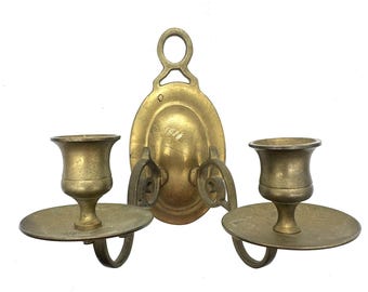 Vintage Brass Double Arm Wall Sconce Candle Holder Scroll Design Heavy Cast