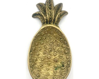 Vintage Brass Pineapple Jewelry Dish Catchall Tray Hollywood Regency Decor 8.5"