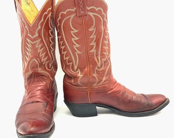 Vintage Tony Lama Red Brown Leather Western Cowboy Boots Women's 9.5D Style 6960