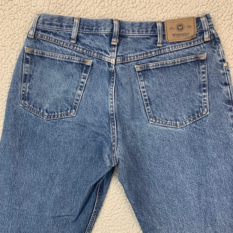 Vintage 1997 Wrangler Hero Jeans Herren 36x30 Blau Medium Wash Gerades Bein Bild 4