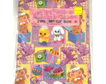 Wrap of Distinction Baby Gift Wrap 2 Sheets Pink Blue Vintage Nursery Ephemera