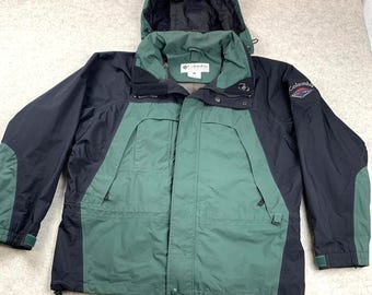 Columbia Jacket Mens Large Green Black Omni-Tech Waterproof Hooded Parka SM7164