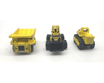 Vintage Road Champs 1980s Diecast Construction Vehicle Set 3pc Yellow 1:64